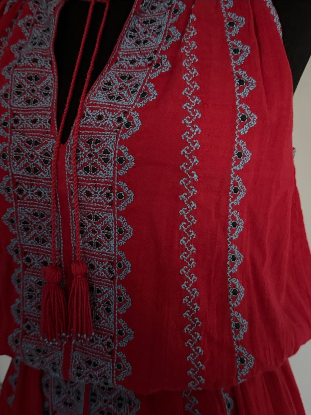 Joie Embroidered Boho Mini Dress Muted Red Size Small - Picture 6 of 11
